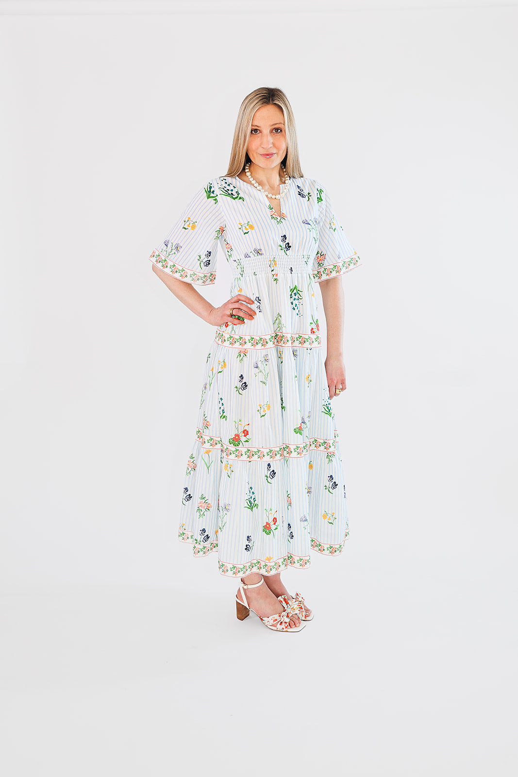 model in floral dress