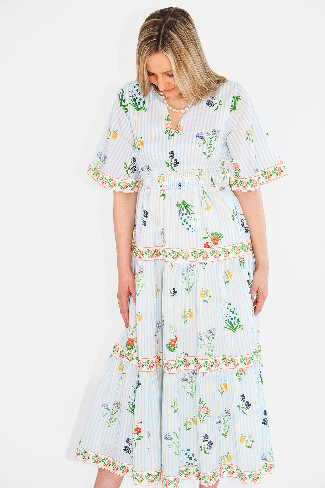 model in floral dress