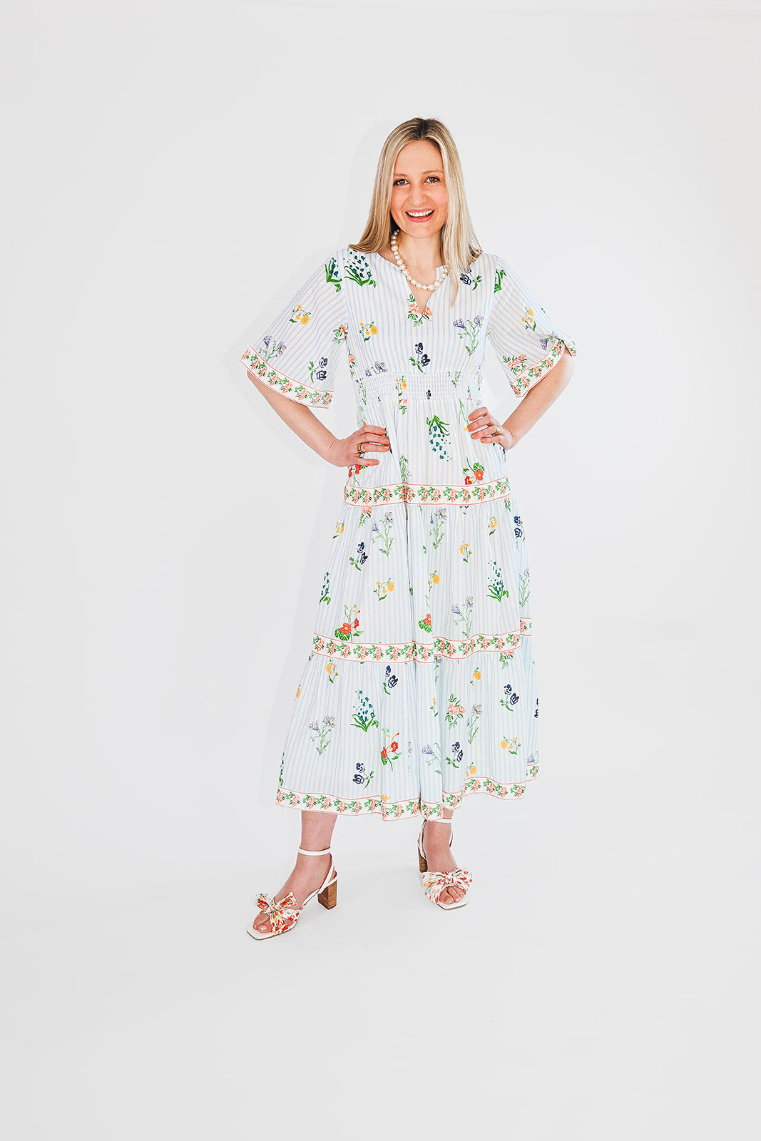 model in floral dress