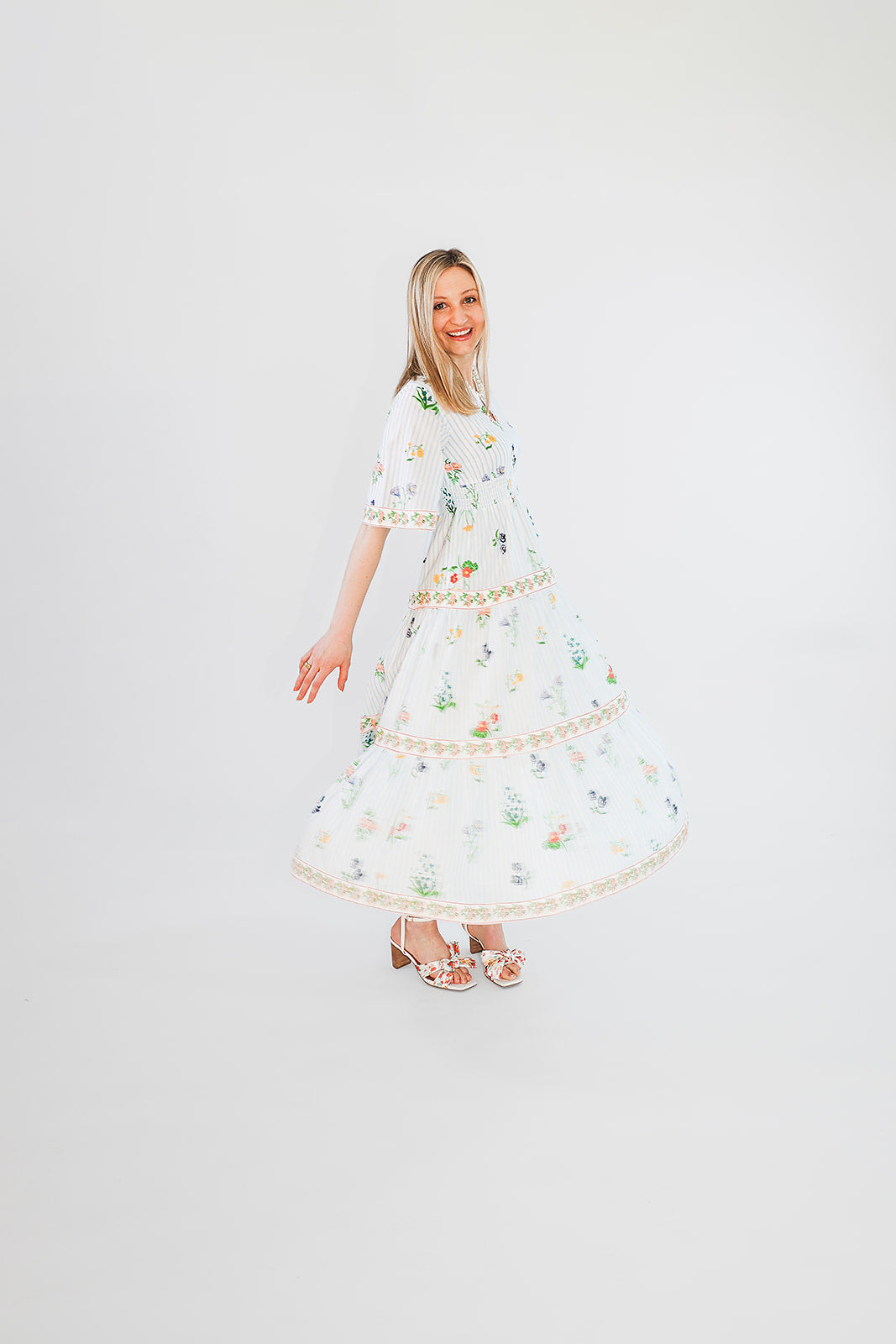 model in floral dress