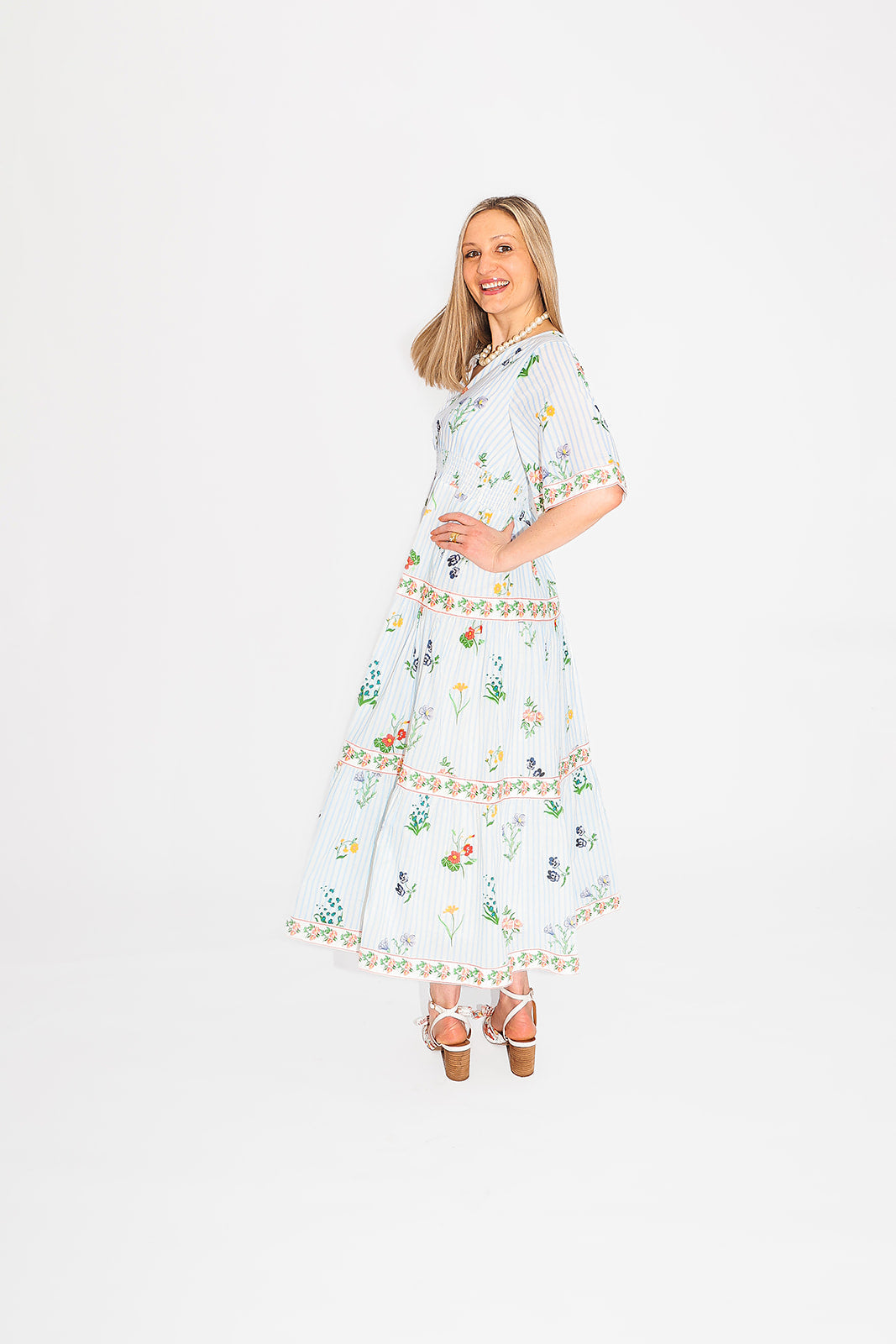 model in floral dress