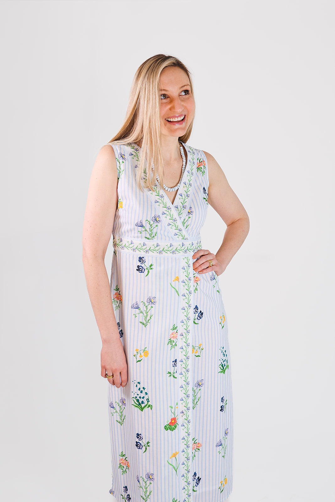 model in wrap dress
