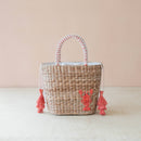 Mini Woven Tote Bag with Embroidered Lobster – Handwoven Tote