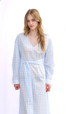 Gingham Cotton Kaftan in Light Blue