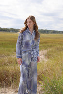 Gingham Cotton Lounge Set - Navy Blue