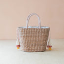 Mini Woven Tote Bag with Embroidered Cocktail – Handcrafted Straw Tote