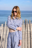 Gingham Cotton Lounge Set - Navy Blue