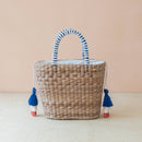 Mini Woven Tote Bag with Embroidered Bonjour – Handwoven Beach Tote