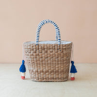 Mini Woven Tote Bag with Embroidered Bonjour – Handwoven Beach Tote