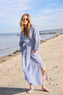 Gingham Cotton Kaftan in Navy Blue