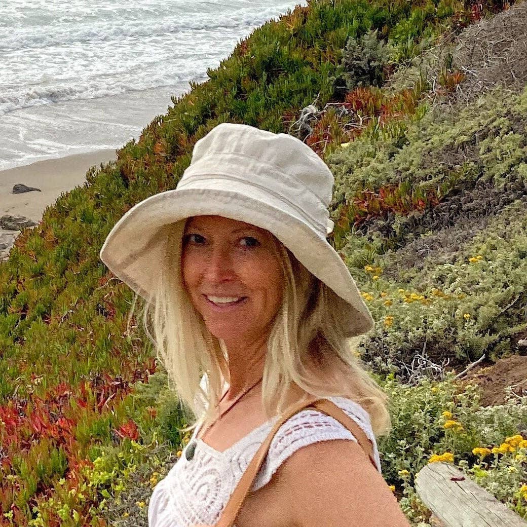 Linen Wide Brim Sun Hat with Tie - Beige