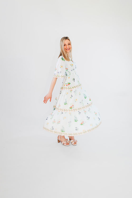 model in floral dress