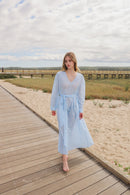 Gingham Cotton Kaftan in Light Blue