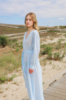 Gingham Cotton Kaftan in Light Blue