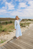 Gingham Cotton Kaftan in Light Blue