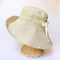 Linen Wide Brim Sun Hat with Tie - Beige