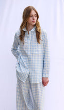Gingham Cotton Lounge Set - Light Blue