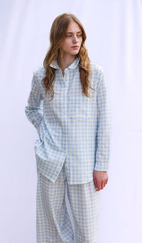 Gingham Cotton Lounge Set - Light Blue