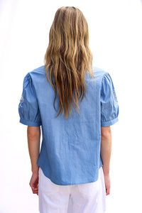 Watch Hill Cotton Poplin Blouse - Blue Pre Order for Mid June Delivery