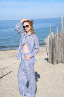 Gingham Cotton Lounge Set - Navy Blue