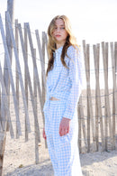 Gingham Cotton Lounge Set - Light Blue