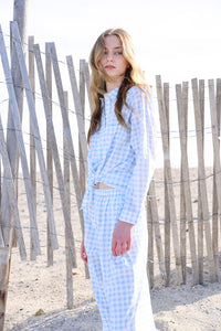 Gingham Cotton Lounge Set - Light Blue