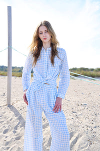 Gingham Cotton Lounge Set - Light Blue