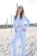 Gingham Cotton Lounge Set - Light Blue