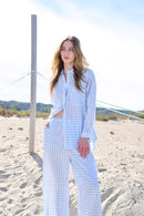 Gingham Cotton Lounge Set - Light Blue