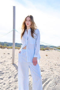 Gingham Cotton Lounge Set - Light Blue