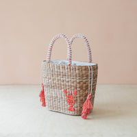 Mini Woven Tote Bag with Embroidered Lobster – Handwoven Tote