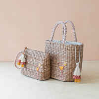 Mini Woven Tote Bag with Embroidered Cocktail – Handcrafted Straw Tote