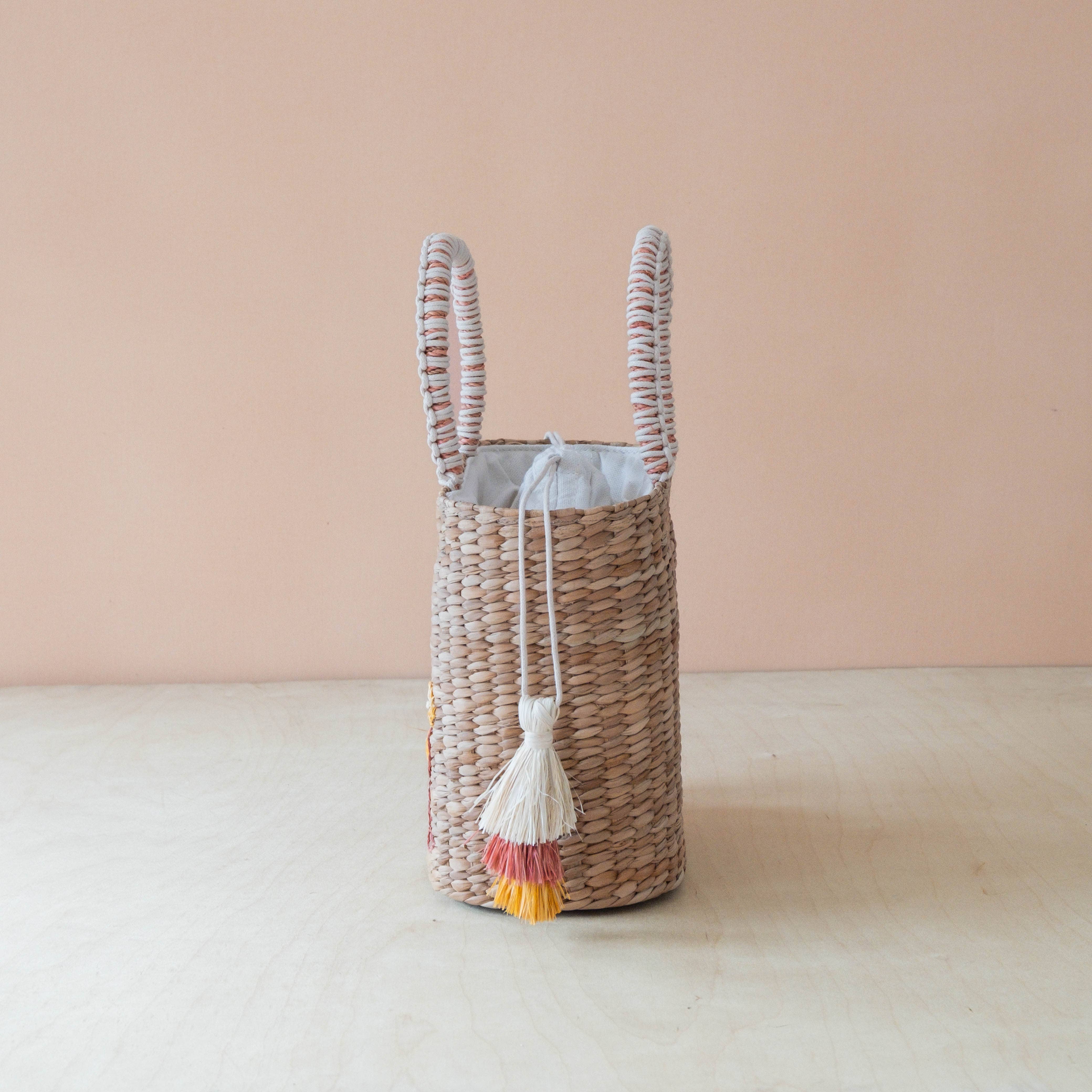 Mini Woven Tote Bag with Embroidered Cocktail – Handcrafted Straw Tote