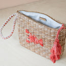 Mini Woven Pouch with Wristlet and Embroidered Lobster – Artisan Wristlet