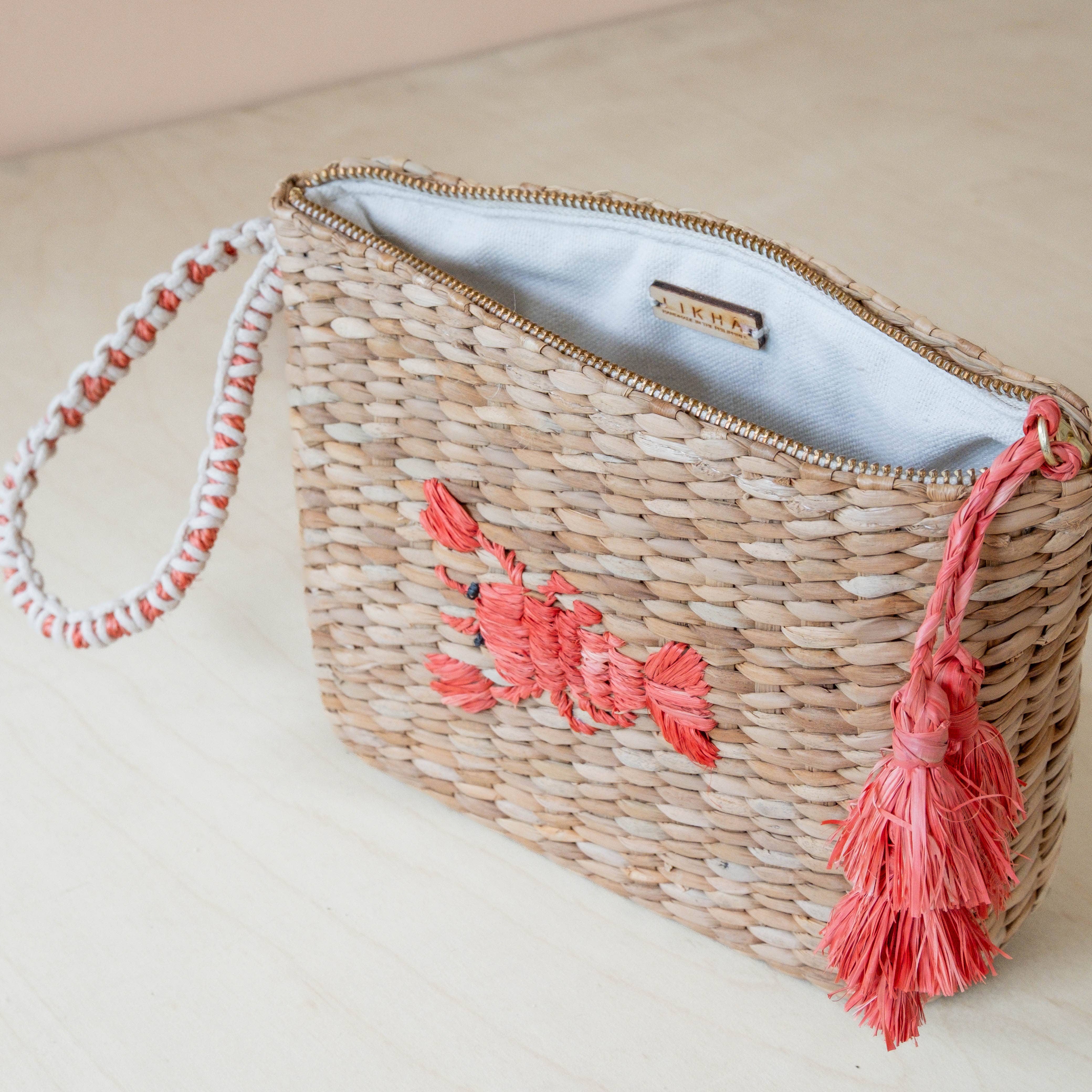 Mini Woven Pouch with Wristlet and Embroidered Lobster – Artisan Wristlet