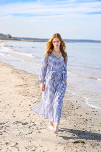 Gingham Cotton Kaftan in Navy Blue