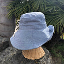 Linen Wide Brim Sun Hat with Tie - Sky Blue