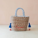 Mini Woven Tote Bag with Embroidered Bonjour – Handwoven Beach Tote