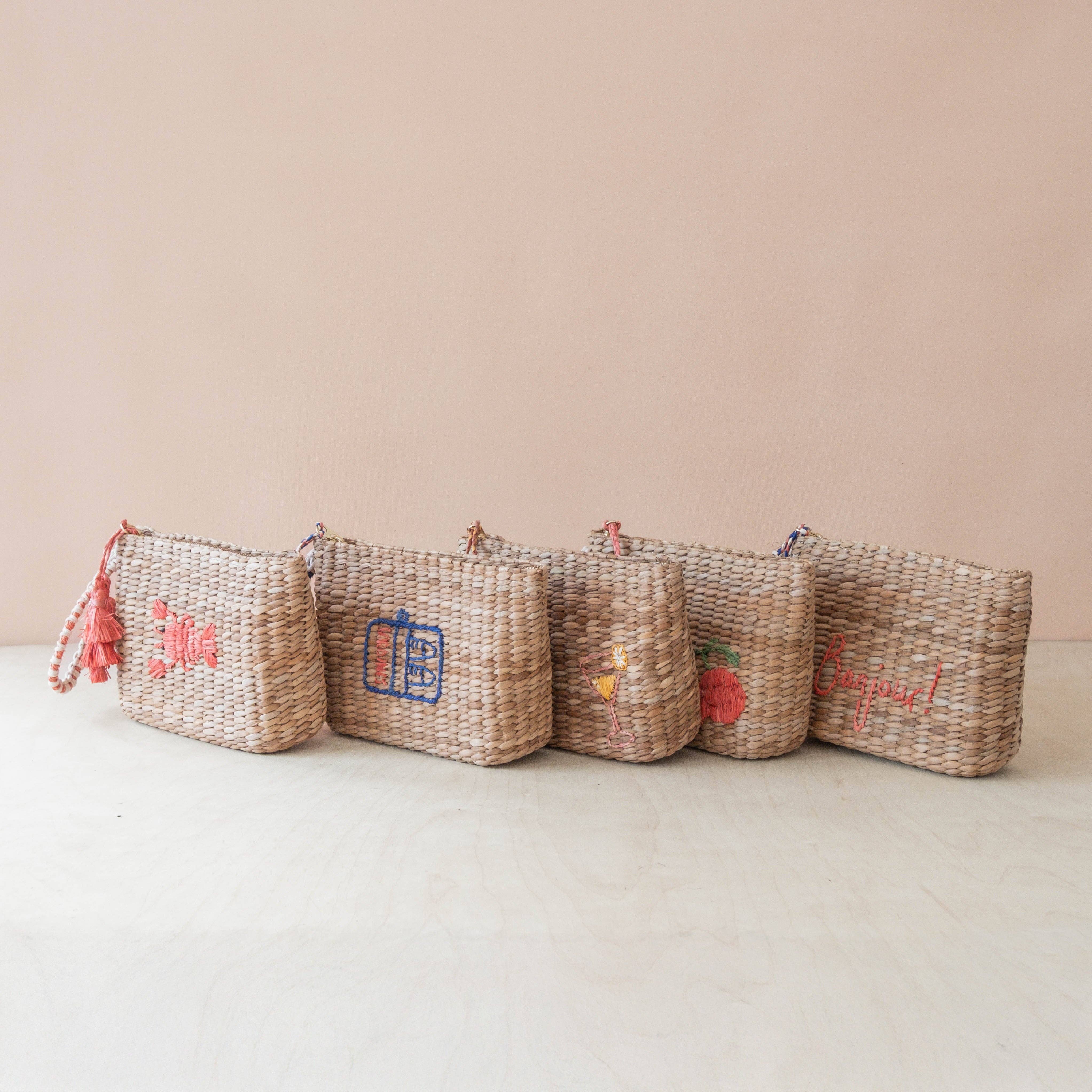 Mini Woven Pouch with Wristlet and Embroidered Lobster – Artisan Wristlet