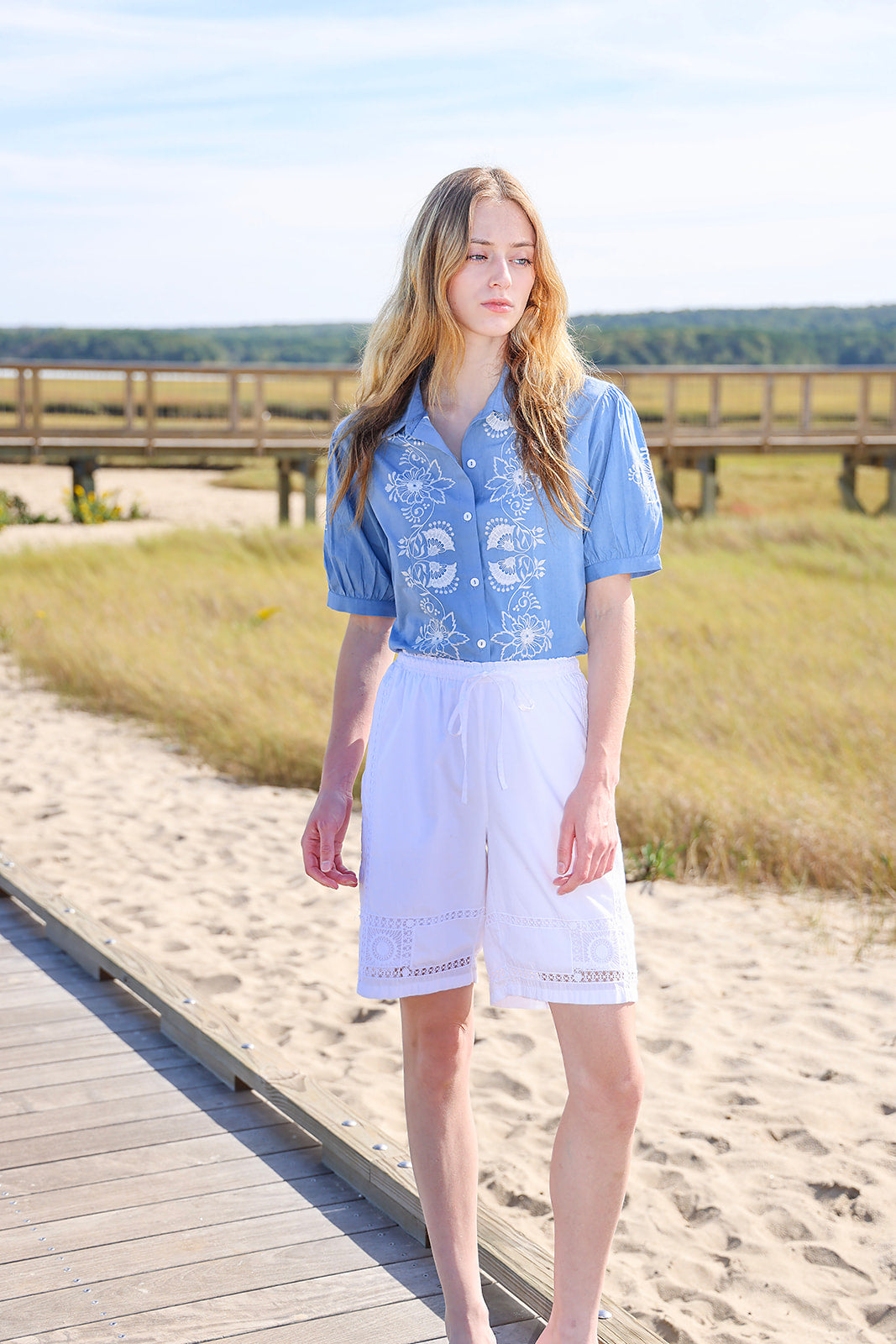 Watch Hill Cotton Poplin Blouse - Blue Pre Order for Mid June Delivery