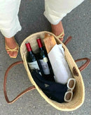 STRAW BAG Handmade with leather, French Market Basket