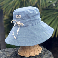 Linen Wide Brim Sun Hat with Tie - Sky Blue