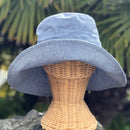 Linen Wide Brim Sun Hat with Tie - Sky Blue