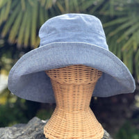 Linen Wide Brim Sun Hat with Tie - Sky Blue