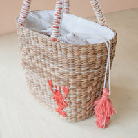 Mini Woven Tote Bag with Embroidered Lobster – Handwoven Tote