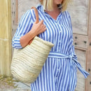 STRAW BAG Handmade with leather, French Market Basket