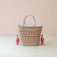 Mini Woven Tote Bag with Embroidered Lobster – Handwoven Tote