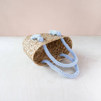 Powder Blue Small Seagrass Tote Bag with Wrapped Handles - Market Tote