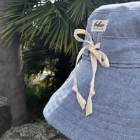 Linen Wide Brim Sun Hat with Tie - Sky Blue