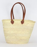STRAW BAG Handmade with leather, French Market Basket